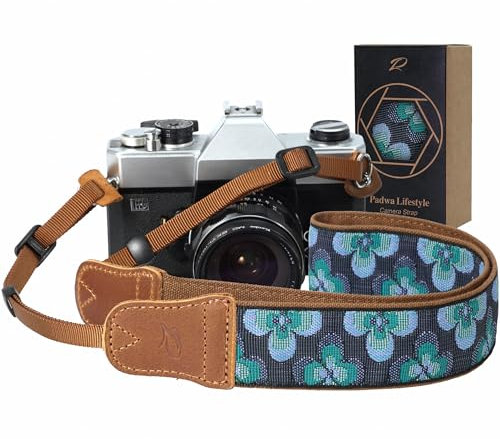 Camera Strap - 1.5 Cowhide Head Shoulder Neck Strap ,Retro Jacquard Embroidery Multi-pattern camera straps for Cameras and Binoculars,Cute Adjustable Thin Strap for Adults & Kids(Plum Embroidery)