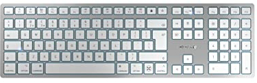 CHERRY KW 9100 SLIM FOR MAC, Wireless Mac Keyboard, UK Layout (QWERTY), Bluetooth or 2.4 GHz RF, Flat Keys, Rechargeable, Silver/White