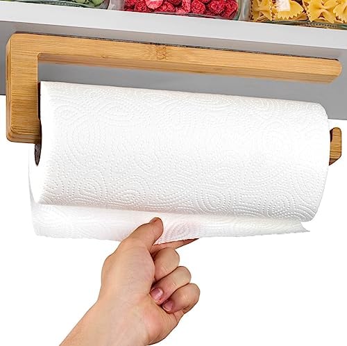 Praknu Porte Sopalin Adhésif en Bois de Bambou FSC® - Gain de Place - Fixation Ferme - Montage Rapide sans Perçage - pour Tous Types de Papier de Cuisine