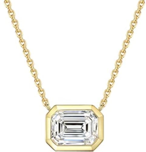 Michooyel Smaragdschliff 1,5 ct Zirkonia Kette Anhänger, Braut Simulierter Diamant Schmuck Set, Halskette Damen Silber 925 Collier Damen mit Stein, Schmuck Damen Mädchen Geschenk Frauen Gold 45CM