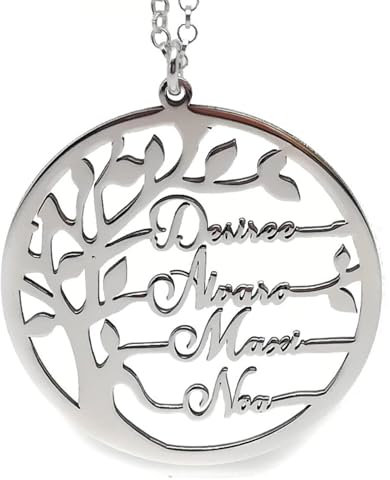 Collar Árbol de la Vida para Mujer con Nombres Fabricado en Plata de Ley 925/1000. Regalo Día de la Madre. Regalo Navidad. Regalo Personalizado. (Árbol F)
