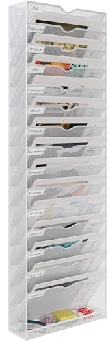 EasyPAG 16 Fächer Metall A4 Zeitschriftenhalter Wand Zeitschriften Wandhalter Aktenablage Dokumentenhalter Hängend Magazin Organizer Flyerständer Prospektspender,Weiß