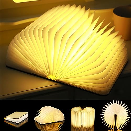 LOVUMMOR Buchlampe, Magnetische LED Buch Licht Stimmungslicht, Buch Lampe/Nachttischlampe/Tischleuchte/Dekorative Lichter/Nachtlicht Kinder, USB Aufladbar 360° Faltbar Holz Geschenk (14.5x11x2.5cm)
