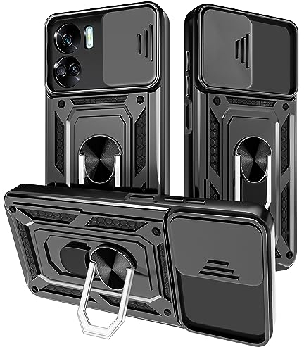 Yutwo Cover per Honor 90 Lite Custodia Antiurto Scorrevole Protezione Fotocamera Custodia con 360°Rotante Anello Supporto TPU+PC- Nero