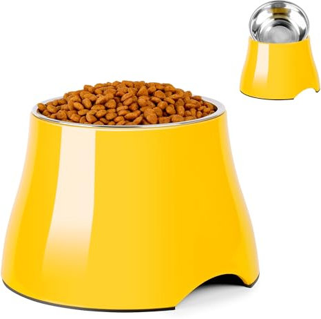Petvillage Dog Bowls,Cone Friendly Non-Slip Single Dog Bowl with Stainless Steel Inner, Raised Bowls for Large Medium Dogs Spaniel Dogs Long Ear, High Capacity, L/3 Cup Yellow