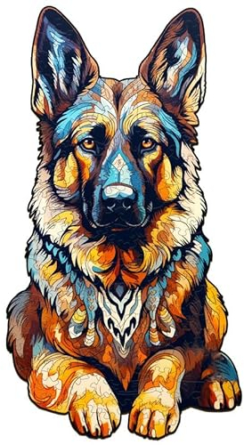 PRSTENLY Holzpuzzle für Erwachsene, Deutscher Schäferhund Puzzle Tierpuzzle aus Holz Einzigartige Form Puzzleteile Erwachsene, Holzpuzzle für Erwachsene mit Hölzerner Geschenkbox 42*22.8cm 250 Teile