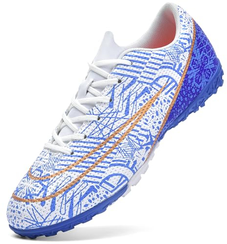 NUTTOPL Fußballschuhe Herren Anti-Rutsch-Spikes Kunstrasen Fussballschuhe Kinder Jungen Outdoor-Training Fußballschuhe Professionelle Turf Fußballschuhe Weiß Blau 46 EU