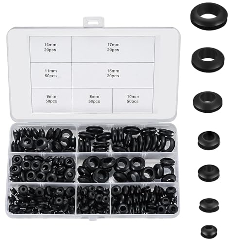 Entrada de cables de goma, pasacables de goma negros, pasacables, juego de juntas de goma en 7 tamaños, pasacables de goma, pasacables, tapón de goma para cables, para cables (260 piezas)