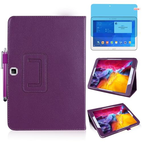 Tablettes Coque pour Samsung Galaxy Tab 4 10.1 inch 2014 (SM-T530 T535 T531 T537),Full De Protection Multi-Angle Debout Etui Cuir Housse avec Stylus Pen,Protecteur Film (Purple)
