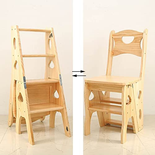 CRBUDY Stairs Chair Folding Ladder 4 Step Stool Foldable Kitchen Step Flower Shelf Bedroom/Bathroom/Toilet Stairs Chair Stepladder| Bookshelf Natural Wood