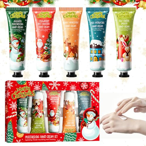 Allony Handcreme Mini Weihnachten, 5 * 30g Handcreme Set Weihnachten, Handcreme Set Mini, Weihnachtshandcreme Handcreme für Sehr Trockene Hände, Kleine Weihnachtsgeschenke Familie und Freunde