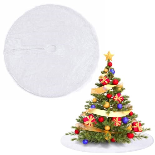 Jupe de Sapin de Noel Blanche,Cache Pied Sapin de Noel Rond Doux,Couvre Pied Sapin de Noel Jupe Sapin de Noël,78 cm Tapis Sapin Noel en Peluche pour Arbre de Noel Decoration
