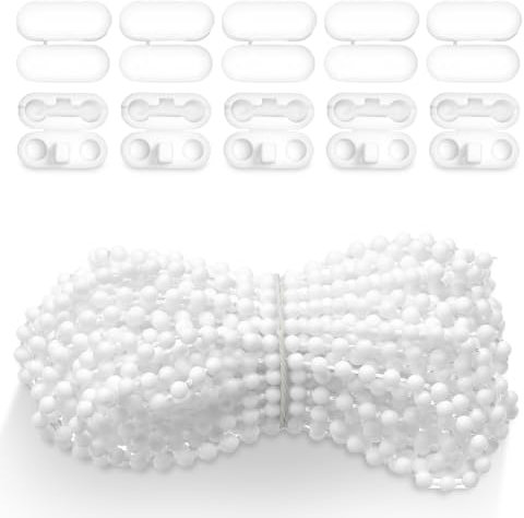 10 Meters (32.8 Feet) Plastic Roller Blind Bead Chain Cord with 10 PCS Connectors - Vertical Roman Venetian Honeycomb Vertical Shade Blind Cord for Roller Blind Replacement Parts Repair Fittings