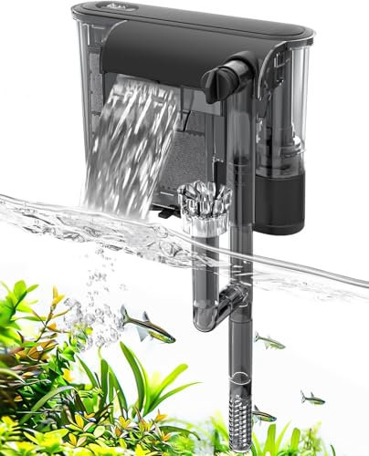 AQQA Aquarium Filter, 3-in-1 Leise Hang on Filter Aquarium, 380L/h Einstellbarer Aquarium Filter Außenfilter für Aquarien von 18L bis 30L, 4W