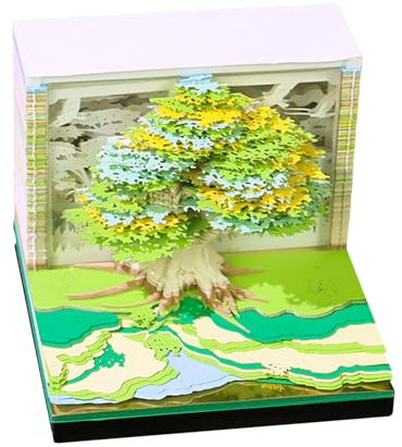Baum-Schreibtischkalender 2025, -Kalender 2025, Notizblock-Kalender, Notizblockpapier, bunte Papierskulptur, niedlicher Abreißkalender mit Licht