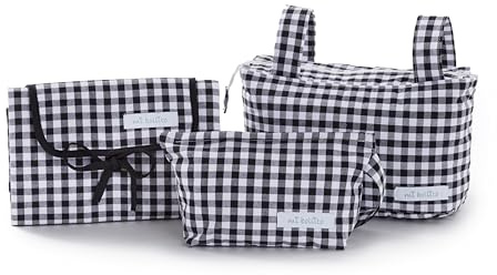Mi Bollito – Pack esencial vichi para bebé: bolso pocket para carrito, cambiador Portátil Bebé impermeable + Neceser Vichy + Fabricado en España. (Pack bolso pocket, neceser y cambiador, Negro)