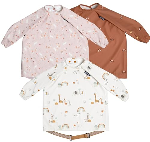 BIBaDO - Long Sleeve Baby Bibs - Babies & Toddlers 6-36 Months - Coverall Baby Led Weaning Bib - Easy Wipe & Soft - Attach to High Chairs & Tables - Waterproof - Machine Washable