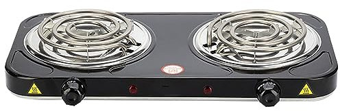2000W Double Hot Plate Table Top Cooking Compact Portable Electric Hob Coil Burner with Adjustable Thermostat for Home Kitchen Camping Cooking Boiling Frye (Black)