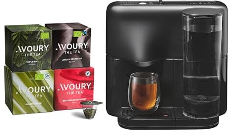 Avoury One Teemaschine mit Kapselsystem – Premium Teebereiter für Teekapseln mit automatischer Temperaturregelung, modernes Design (Pure Black, im Bundle)