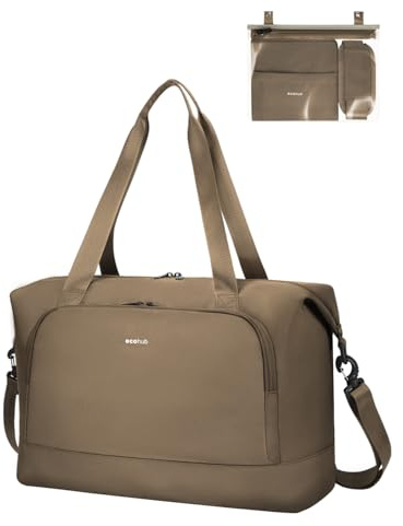 ECOHUB 30L Faltbare Reisetasche Handgepäck, Untersitz Handgepäck Tasche für Flugzeug, Easyjet handgepäck 45x36x20 Mit Abnehmbar Nass-Tasche, Recyceltes PET Weekender Damen, Patent Anhängig(Braun)
