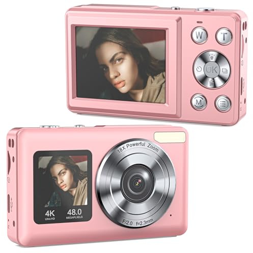 Digital Camera | with Dual Screen for Selfies | 48MP Kids Digital Camera with 18X Zoom | Autofocus 4K Vlogging Video Camera for Beginners | Anti-Shake Digital Cameras for Teens, Adults