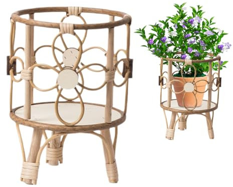 Supporto per piante (rattan) | (ABS + legno) | Scaffale angolare per piante | Supporto per scala (S&L) | Vasi da fiori da interni, fiori fatti a mano, casa elegante, costruzione leggera e robusta