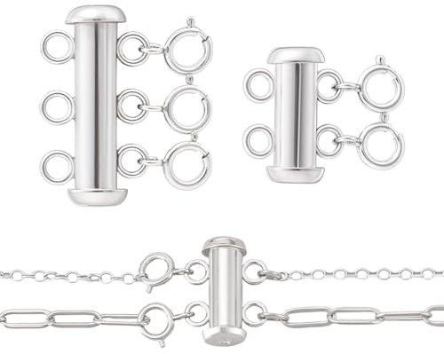 PH PandaHall 925 Sterling Silver Layering Clasps, 2pcs Detangler Spacer Tube Clasp Separator for Stackable Bracelet Necklace Multi Strand Layer Clasp for DIY Jewellery Crafts Making, 3 & 2 Strand