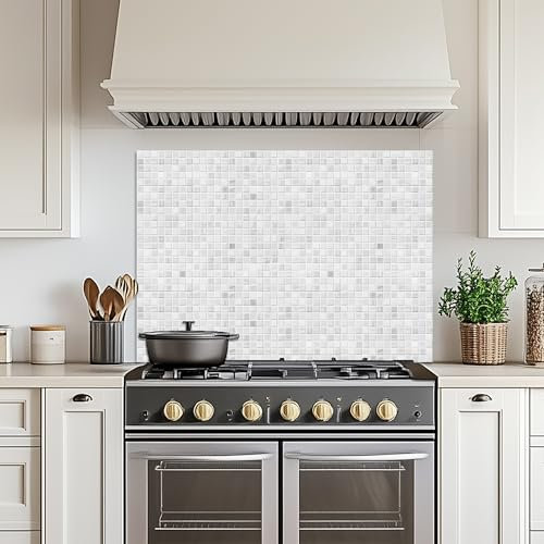 CREARREDA Panel antisalpicaduras de cocina de aluminio, 84 x 60 cm, fácil de aplicar, fabricado en Italia, protección para cocinas y paredes, lavable y fácil de montar, placa antisalpicaduras de metal