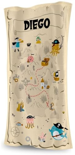 DEREGALOOS Toalla Infantil Personalizada con Nombre. Diseño Animales Dinosaurios Sirenas Unicornios Piratas. Toalla Infantil Playa Piscina Niños Verano. Regalo Original Niños (Pirata, 70X140)