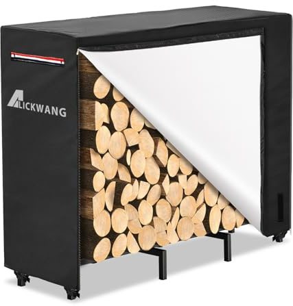 Alickwang Wasserdichte Kaminholzregalabdeckung mit Reißverschluss, 1,5 m | Robuste 600D langlebige Kaminholz-Abdeckung, reißfeste Abdeckung für Kaminholzregal. 61 cm T x 152 cm B x 107 cm H (nur