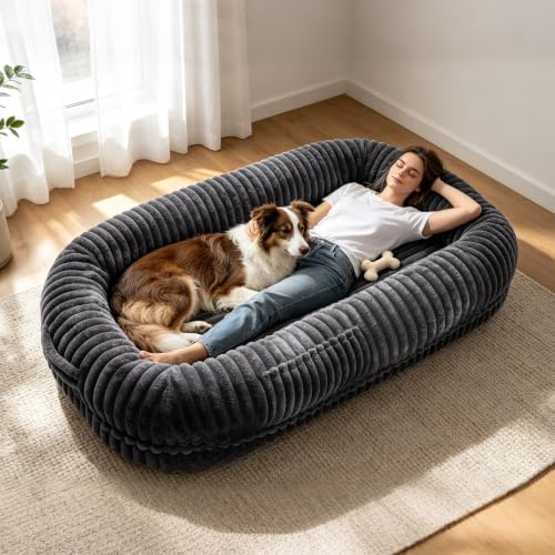 Hundebett für Erwachsene, großes Hundebett in menschlicher Größe, 177,8 x | Orthopädisches Hundebett in menschlicher Größe, waschbar, XL, für Erwachsene, mit Memory-Schaum, Dunkelgrau