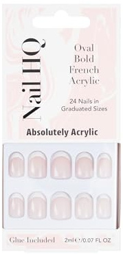 Nail HQ Acrylic Oval Bold French Press-On Nails – 24 Salon-Quality False Nails, Durable Thicker Press-Ons