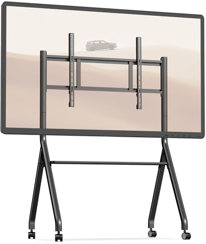 Support Mobile à Roulettes pour Tableau Blanc Interactif 55/65/75/86, Pied TV Réglable avec 4 Roues Verrouillables, Support Stable et Facile à Déplacer pour Bureau, École et Maison (Support Seul)