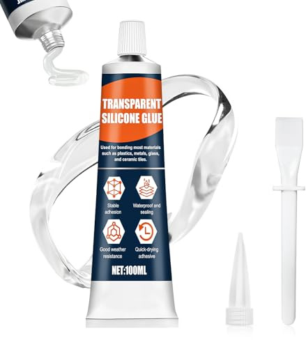 Silikonkleber Transparent, Temperaturbeständig, Wasserdicht, Transparent | Silikon Kleber, Silikonkleber, Schnelltrocknend, Starke Haftung, Geeignet für Metalle, Glas, Keramik und Silikon, 100 ml