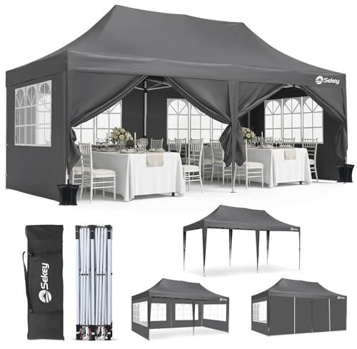Sekey Faltpavillon 3x6 Wasserdicht Stabil Winterfest mit Seitenwand, Gartenpavillon mit Hoher Spitze, PU1000+ & UV50+, Pop Up Pavillon Partyzelt für Garten/Camping, Event Serie 3x6, Anthrazit