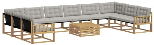 vidaXL Outdoor-Sofagarnitur mit Kissen 11 pcs Weiß und Hellgrau, Garten Set, modernes Outdoor Sofa, langlebige Lounge, Textilene Couch, wetterfeste Sitzgelegenheit für die Terrasse