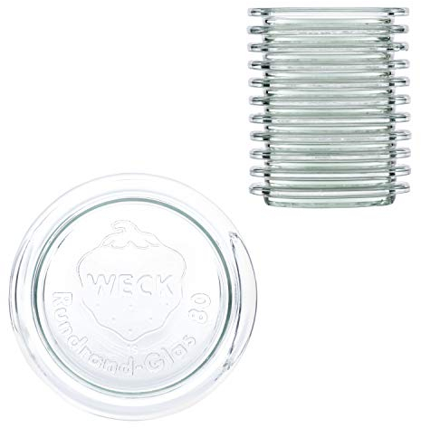 MamboCat 12er Set WECK Glasdeckel RR80 + gratis Rezeptheft | Ersatz-Deckel für Rundrand-Gläser | Einkoch-Zubehör | Abdeckung rund Ø 8 cm | klar | Einkoch-Zubehör