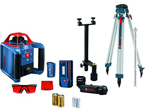 BOSCH REVOLVE900 GRL900-20HVK Exterior 1000ft Range Horizontal/Vertical Self-Leveling Cordless Rotary Laser Kit with Tripod, 8ft Grade Rod and Laser Receiver