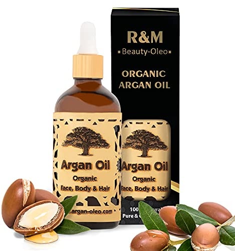 SEHR GUT IM TEST - R&M Beauty-Oleo 2x Bio Argan-Öl aus Marokko - Fair Trade Öl für Haare, Gesicht, Nägel - Pflege-Serum gegen Pickel - 2 x 100 ml