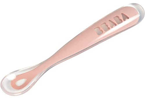 BÉABA - Cuchara de silicona para bebés y recién nacidos, destete, rosa, 1 pieza