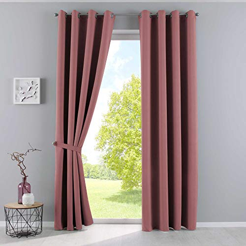 Gardinenbox Vorhänge Blickdicht »Newyork« Altrosa HxB 245x140 cm 2er-Pack Thermo-Gardinen Verdunkelungsvorhang Blackout Ösen schalldämmend ÖKOTEX UV-Schutz Raffhalter, 201920600-2
