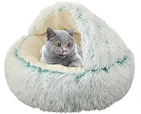 Queta Hundebett warm Tierbett Katzenbett Hundesofa Katzensofa Kissen Flauschig Hundekissen rundes Kissen halbrund weiches Plüsch für Welpen gemütlich rutschfest für kleine Hunde 50 x 50 cm (Grün