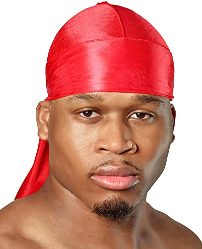 SHYNE Silky Durag – Rot | Perfekt für Waves, Zöpfe und Locken | Premium Silk Du Rags für Männer und Frauen | Langer Schwanz | Ultraweicher und knitterfreier Satin | Black Owned Business