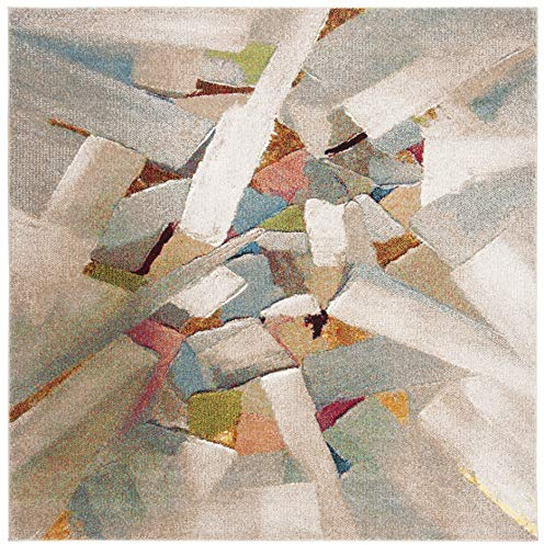 SAFAVIEH Porcello Collection Area Rug - 10' Square, Grey & Multi, Modern Abstract Design, Non-Shedding & Easy Care, Ideal for High Traffic Areas in Living Room, Bedroom (PRL6937B)