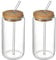 Blanketswarm 2Pcs Drinking Glasses with Bamboo Lids and Straws, Beer Can Glass Tumbler Glasses Ice Coffee Cup for Milk Coffee Ice Water cocktail