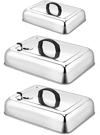 Leonyo - 3 coperchi rettangolari per grigliare formaggio, in acciaio inox, grandi, 33 cm e 22,9 cm, per barbecue e barbecue