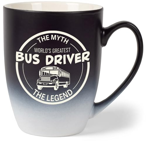 Elanze Designs Kaffeetasse aus Steingut mit Aufschrift Greatest Bus Driver, zweifarbig, matt, Schwarz und Weiß, 340 ml
