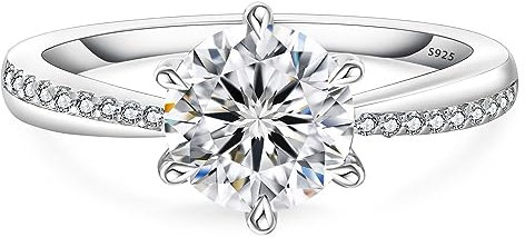 KRKC&CO Verlobungsring Damen Moissanite Ringe, 1,5 Karat Diamant Solitärring, VVS1 D Farbe, 925 Silber Weißgold Trauring Eheringe, Verlobung Verlöbnis Hochzeit Jubiläum Geschenk für Frauen, 54 (17,2)