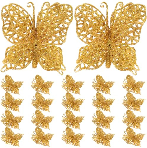 HOMSFOU 24 Decoraciones De Mariposas con Purpurina para Árbol De Navidad Adornos De Mariposas Huecas Decoración Festiva para Hogar Manualidades DIY para Navidad