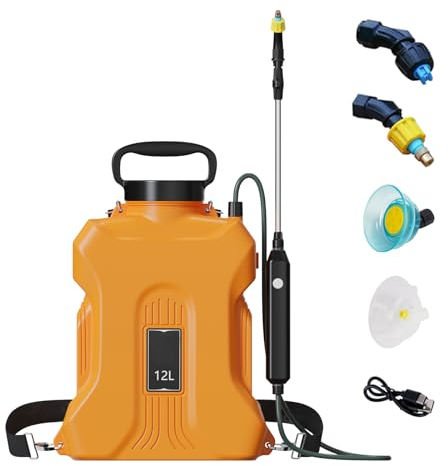 CEIEVER - Pulverizador a presión con batería de 12 l, pulverizador de jardín con lanza y 4 boquillas de pulverización ajustables, con batería de iones de litio de 2400 mAh, para jardín, bodega, césped